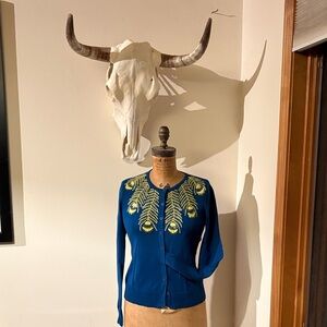 Anthropologie Tabitha Limabird Beaded and Embroidered Blue Sweater size medium